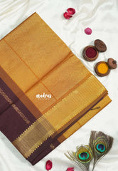 Coffee Brown - Mookuthi Amman Silk Cotton Kolam and Mango zari lines Buttas and Multi Buttas Border - Best for Wedding Functions