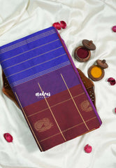 Dark Brown - Mookuthi Amman Silk Cotton Checks with Mayil Gopuram Buttas and Temple Border - Best for Wedding Functions