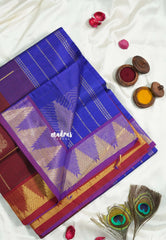 Dark Brown - Mookuthi Amman Silk Cotton Checks with Mayil Gopuram Buttas and Temple Border - Best for Wedding Functions