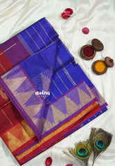 Majestic Maroon - Mookuthi Amman Silk Cotton Checks with Mayil Gopuram Buttas and Temple Border - Best for Wedding Functions