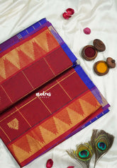 Majestic Maroon - Mookuthi Amman Silk Cotton Checks with Mayil Gopuram Buttas and Temple Border - Best for Wedding Functions