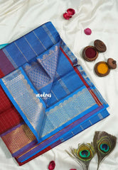 Reddish Maroon - Mookuthi Amman silk cotton muthukattam with mayil, yanai zari border - Best for Wedding Functions