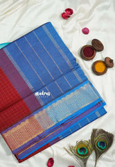 Reddish Maroon - Mookuthi Amman silk cotton muthukattam with mayil, yanai zari border - Best for Wedding Functions