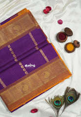 Royal Purple - Mookuthi Amman Silk Cotton Rudraksham and Mango zari lines Buttas and Mango Border - Best for Wedding Functions