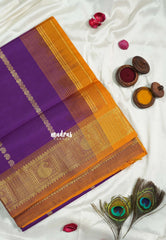 Royal Purple - Mookuthi Amman Silk Cotton Rudraksham and Mango zari lines Buttas and Mango Border - Best for Wedding Functions