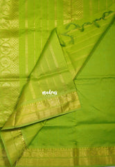Turquoise Green - Mookuthi Amman Silk Cotton Velthari Stripes Buttas with Rudraksham Border Contrast Pallu and Blouse - Perfect for Wedding Functions