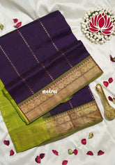 Dark Jamun Purple - Mookuthi Amman Silk Cotton Velthari Stripes Buttas with Rudraksham Border Contrast Pallu and Blouse - Perfect for Wedding Functions