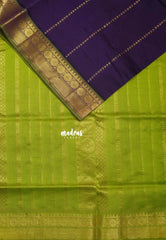 Dark Jamun Purple - Mookuthi Amman Silk Cotton Velthari Stripes Buttas with Rudraksham Border Contrast Pallu and Blouse - Perfect for Wedding Functions