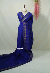 MS Amma Blue - Vintage Gadwal Silk Cotton Plain Body Multi Chain Border - Best for Small Functions
