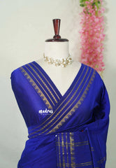 MS Amma Blue - Vintage Gadwal Silk Cotton Plain Body Multi Chain Border - Best for Small Functions