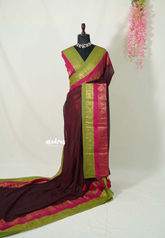 Majestic Maroon - Soft Mul cotton Plain Body with Traditional Border - Perfect for Office Wear | summer wear | Casual wear