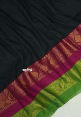 Jet Black - Soft Mul cotton Plain Body with Traditional Border - Perfect for Office Wear | summer wear | Casual wear