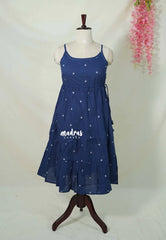 Indigo Blue – Aavani - Mul Cotton Ready-Made Tank Sleeve Ruffle Dress for Women – Perfect for Office & Everyday Wear