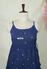 Indigo Blue – Aavani - Mul Cotton Ready-Made Tank Sleeve Ruffle Dress for Women – Perfect for Office & Everyday Wear