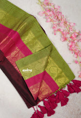 Majestic Maroon - Soft Mul cotton Plain Body with Traditional Border - Perfect for Office Wear | summer wear | Casual wear