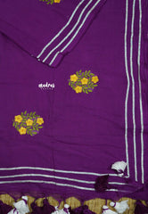 Magenta purple - Soft Mul Cotton Saree with embroidery work and Gota Patti border without blouse