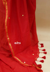 Chilli Red - Soft Mul Cotton Saree with Gini work - Nayanthara temple visit saree