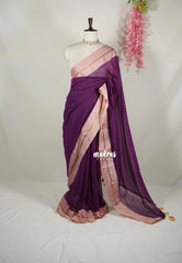 Mulberry Purple - Soft Mul Cotton Saree with Contrast Border ( NO Blouse )