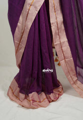 Mulberry Purple - Soft Mul Cotton Saree with Contrast Border ( NO Blouse )