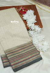 Halfwhite - Soft Munga cotton stripes body with multi rudraksham border