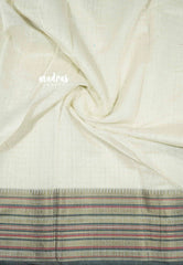 Halfwhite - Soft Munga cotton stripes body with multi rudraksham border