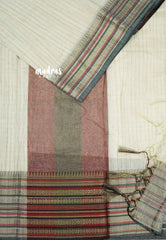 Halfwhite - Soft Munga cotton stripes body with multi rudraksham border