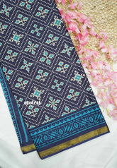Soft Muslin cotton patola prints with tissue border - Navy