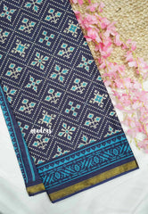 Soft Muslin cotton patola prints with tissue border - Navy