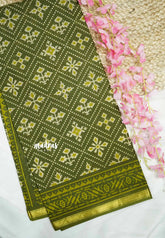 Soft Muslin cotton patola prints with tissue border - Sap green
