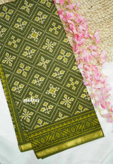 Soft Muslin cotton patola prints with tissue border - Sap green