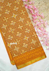 Soft Muslin cotton patola prints with tissue border - Mustard yellow