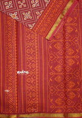 Soft Muslin cotton patola prints with tissue border - crimson red