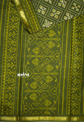 Soft Muslin cotton patola prints with tissue border - Sap green