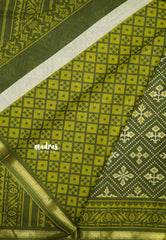 Soft Muslin cotton patola prints with tissue border - Sap green
