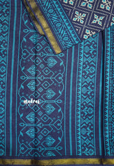Soft Muslin cotton patola prints with tissue border - Navy