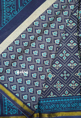 Soft Muslin cotton patola prints with tissue border - Navy