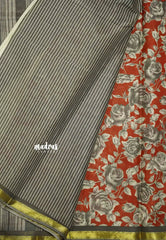 Soft Muslin cotton rose prints with tissue border - Brick red