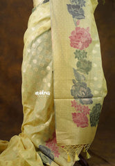 Pastel Lime Yellow - Muslin Silk with Full Flower Weaving - Perfect for Festive Wear