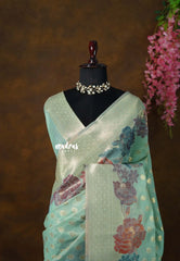 Seaform Green - Muslin Silk with Full Flower Weaving - Perfect for Festive Wear