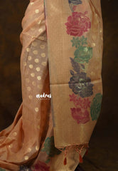 Muted Peach Orange - Muslin Silk with Full Flower Weaving - Perfect for Festive Wear