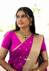 Fuchsia Pink - Narayani - Organza silk with Zari Border