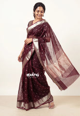 Crimson Brown - Narayani - Semi Organza Silk with Buttas and Zari Border - Best for Small Functions