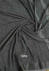 Grey - Handwoven Natural Linen Saree with white grooves