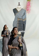 White & Black - Maheswari - Nayanthra Inspired Premium Lightweight Cotton Silk with Small Border - Perfect for Festive Wear