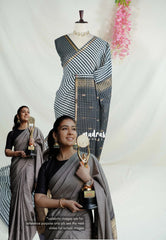 White & Black - Maheswari - Nayanthra Inspired Premium Lightweight Cotton Silk with Small Border - Perfect for Festive Wear