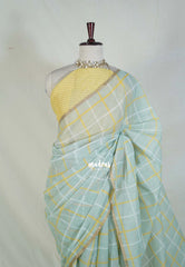 Misty Sage Green - Nayanthara Inspired Pragathi Linen Cotton Saree with Checks and Contrast Blouse - Perfect for Office Wear | Summer wear | Casual Wear
