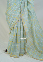 Misty Sage Green - Nayanthara Inspired Pragathi Linen Cotton Saree with Checks and Contrast Blouse - Perfect for Office Wear | Summer wear | Casual Wear