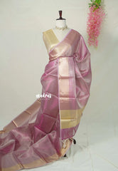 Dual Shade Lilac Pink and Gold - Nayanthara inspired Saree Banarasi Tissue silk - Perfect for Night Functions
