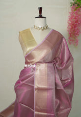 Dual Shade Lilac Pink and Gold - Nayanthara inspired Saree Banarasi Tissue silk - Perfect for Night Functions