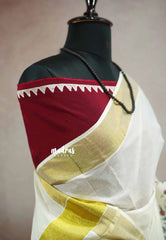 Smt Nirmala sitharaman inspired Madhubani Handpainted south cotton with raw silk blouse combo - Pearl white